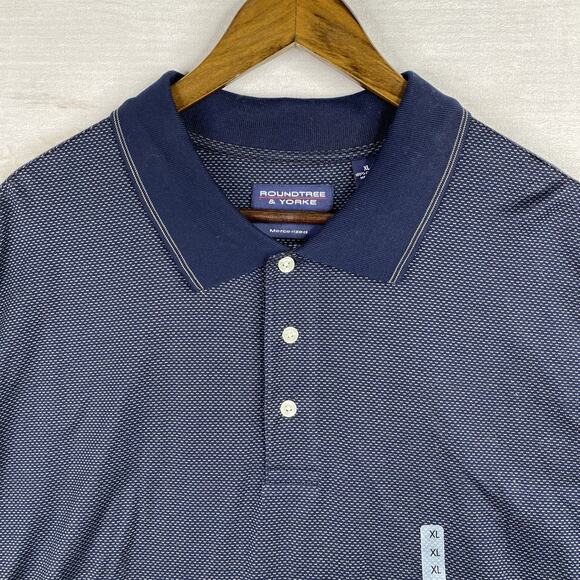 Roundtree & Yorke Polo Shirt Mens XL Blue Tan Print Golf Mercerized Cotton NWT - Picture 2 of 10